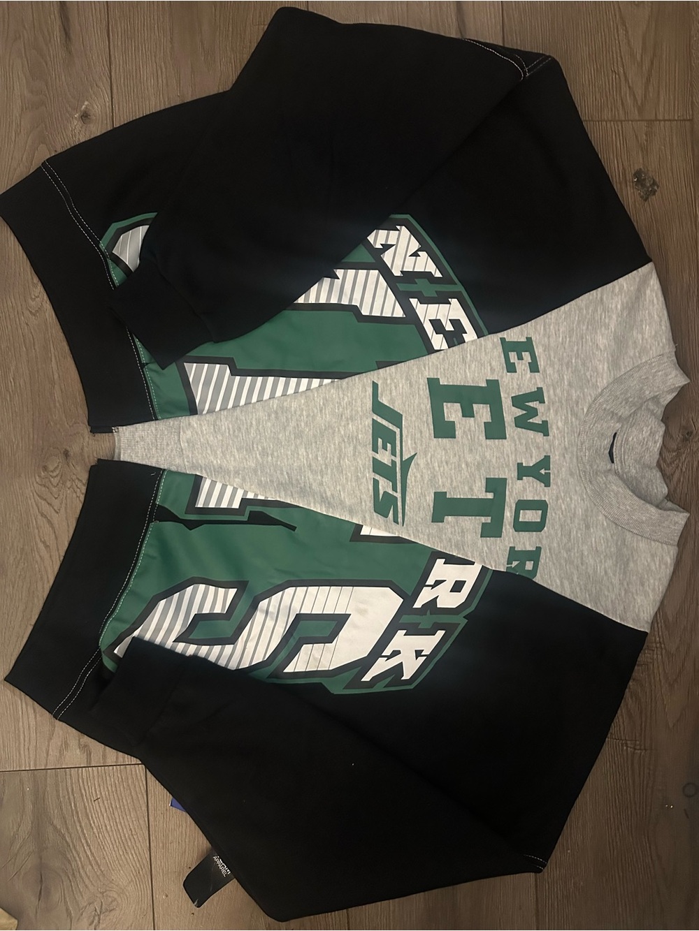 New York Jets Colorblock Crewneck Sweatshirt - Black, Heather Gray & Green